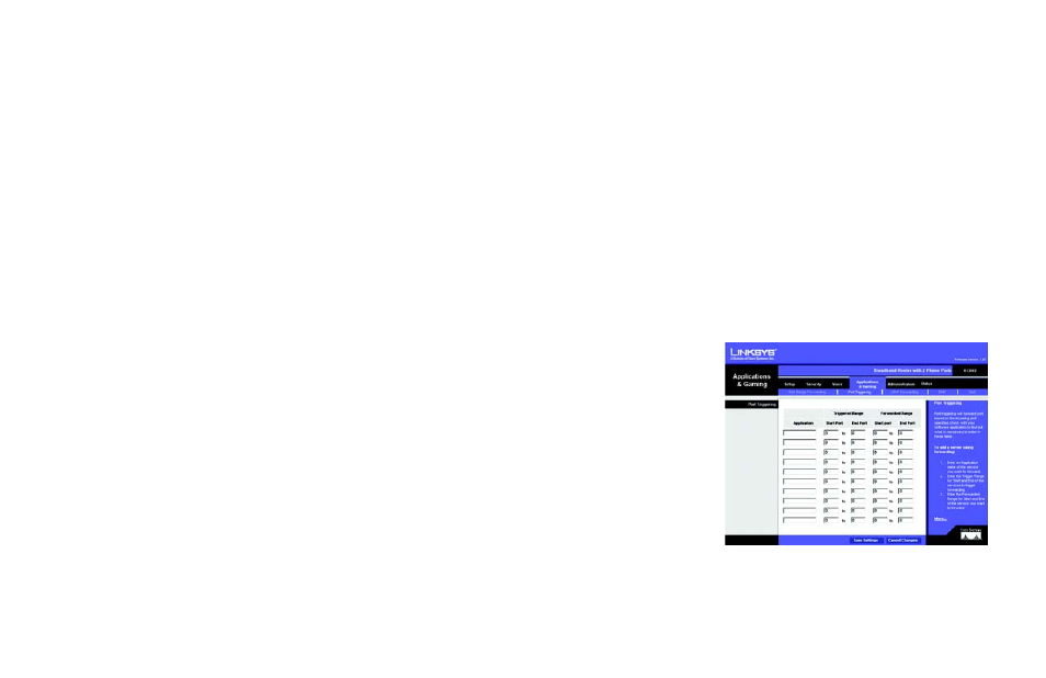 The applications & gaming tab - port triggering | Linksys RT31P2 User Manual | Page 38 / 90