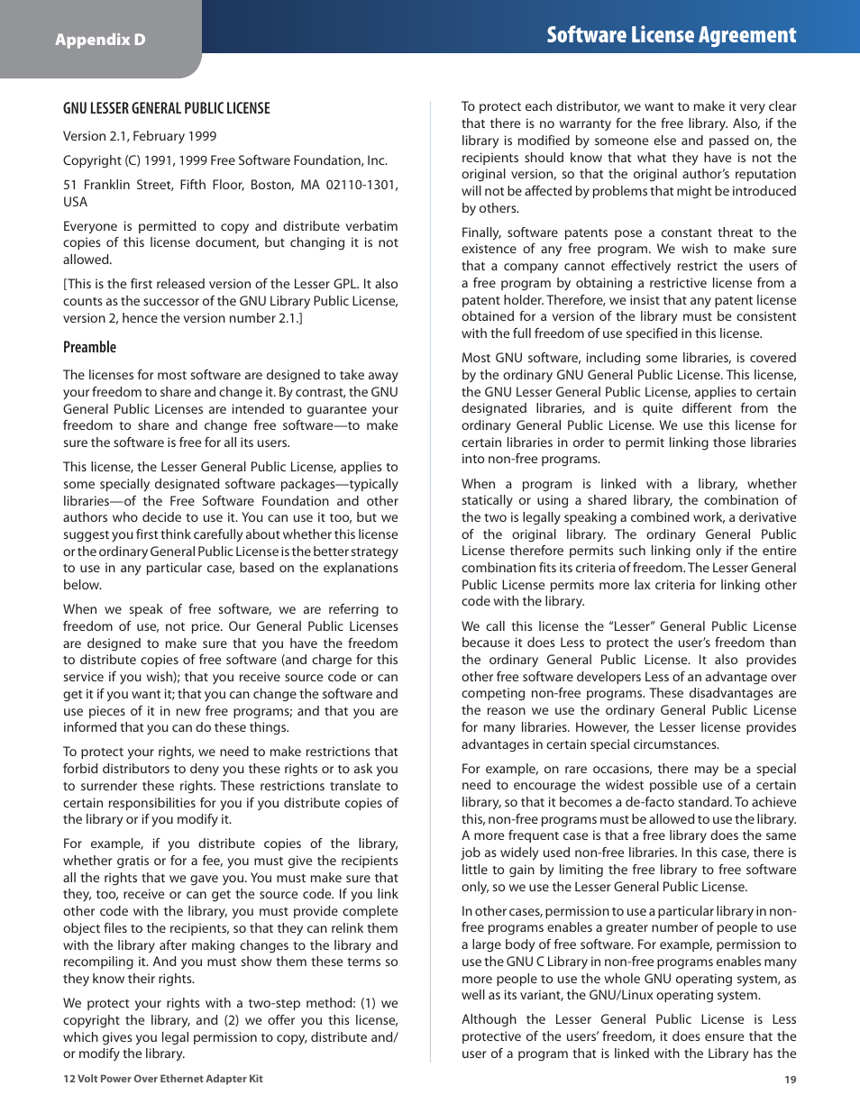 Software license agreement | Linksys WAPPOE12 User Manual | Page 22 / 28