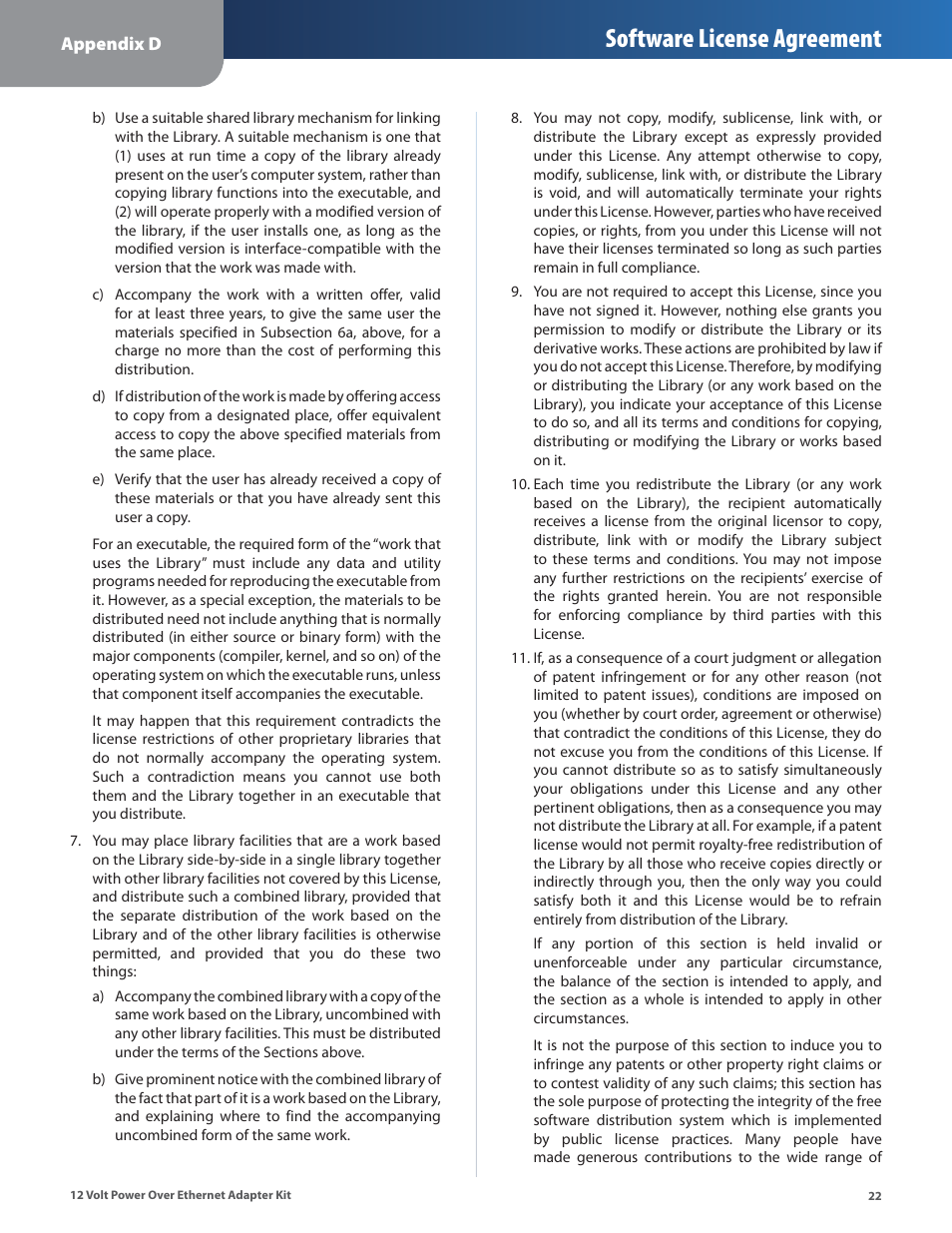 Software license agreement | Linksys WAPPOE12 User Manual | Page 25 / 28