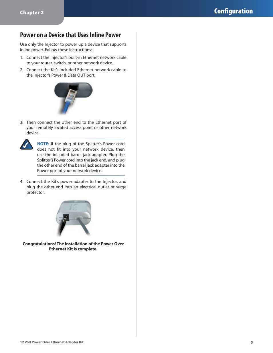 Power on a device that uses inline power, Configuration | Linksys WAPPOE12 User Manual | Page 8 / 28