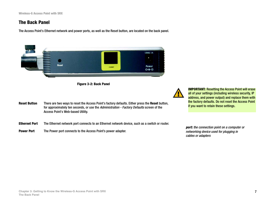 The back panel | Linksys WAP54GX User Manual | Page 13 / 64