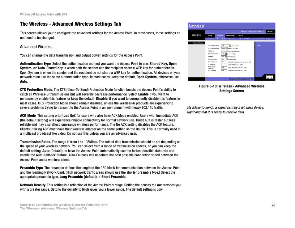 The wireless - advanced wireless settings tab | Linksys WAP54GX User Manual | Page 34 / 64