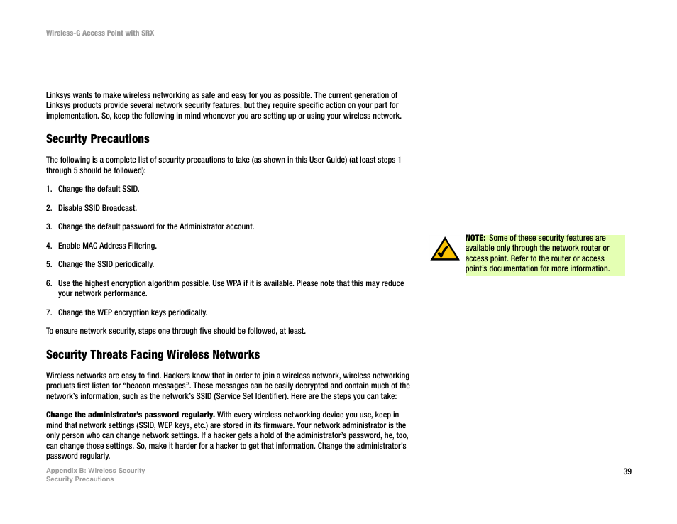 Appendix b: wireless security | Linksys WAP54GX User Manual | Page 45 / 64