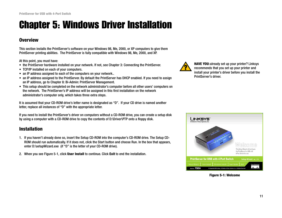 Chapter 5: windows driver installation | Linksys PSUS4 User Manual | Page 18 / 58