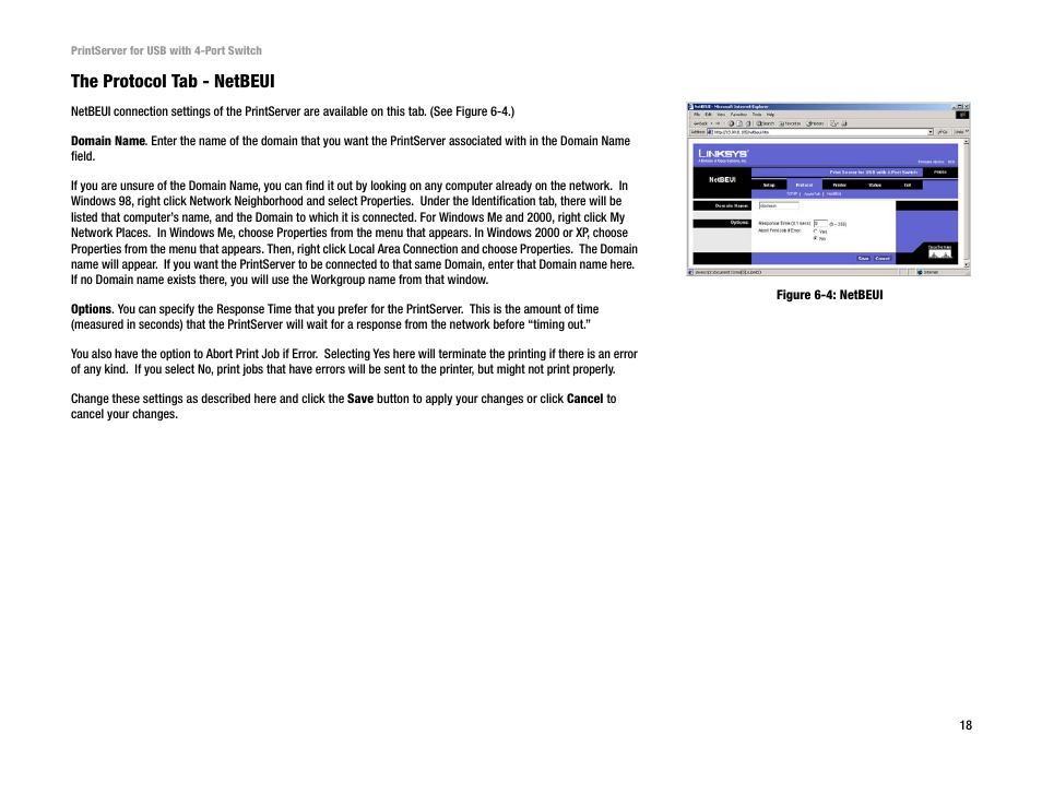 The protocol tab - netbeui | Linksys PSUS4 User Manual | Page 25 / 58