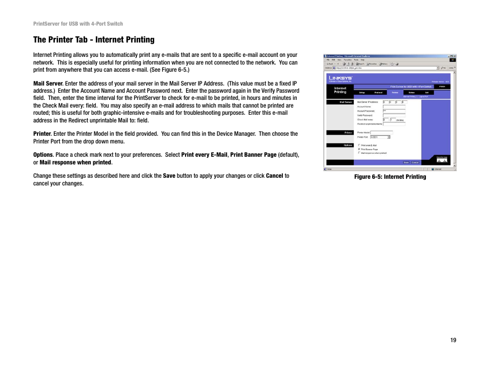 The printer tab - internet printing | Linksys PSUS4 User Manual | Page 26 / 58