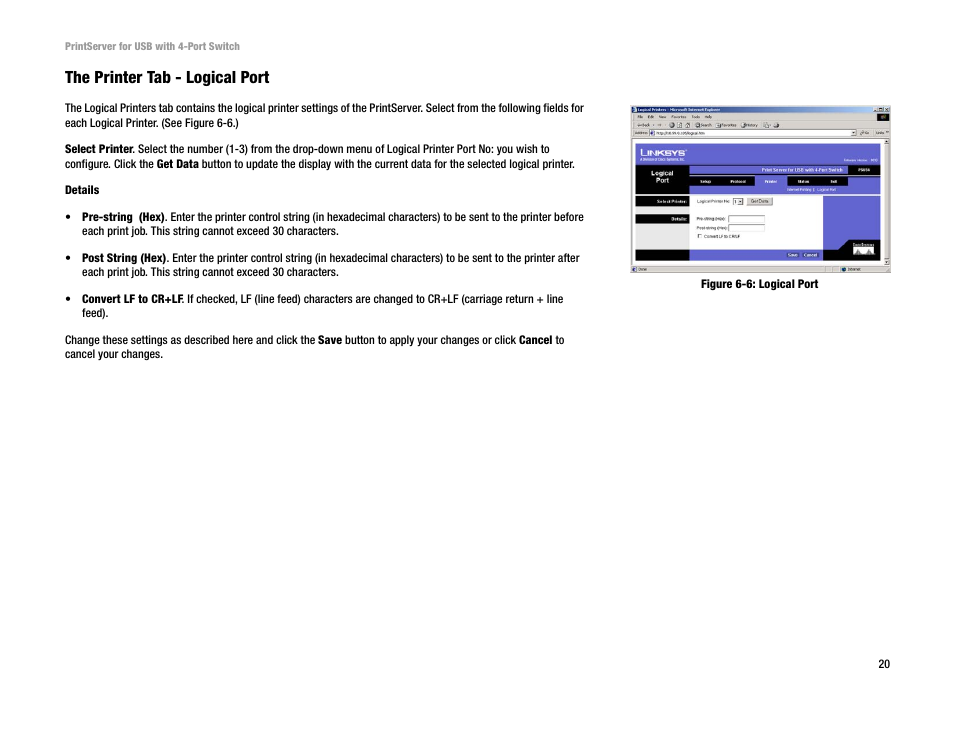 The printer tab - logical port | Linksys PSUS4 User Manual | Page 27 / 58