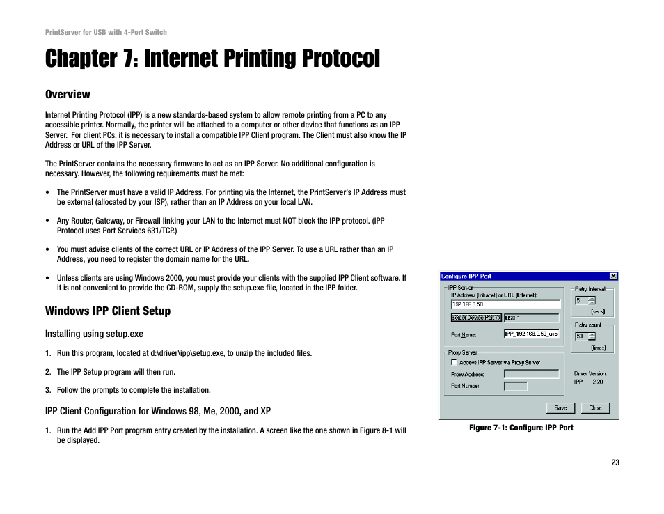 Chapter 7: internet printing protocol | Linksys PSUS4 User Manual | Page 30 / 58