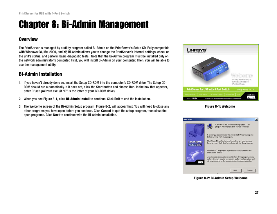Chapter 8: bi-admin management | Linksys PSUS4 User Manual | Page 34 / 58