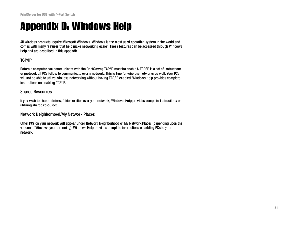 Appendix d: windows help | Linksys PSUS4 User Manual | Page 48 / 58