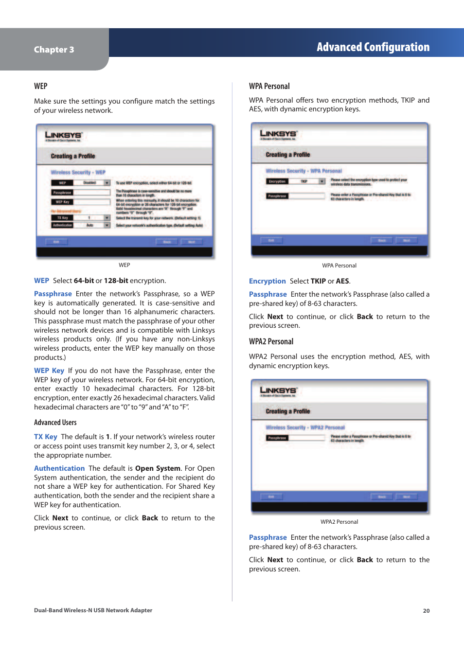 Advanced configuration | Linksys WUSB600N (EU) User Manual | Page 23 / 53