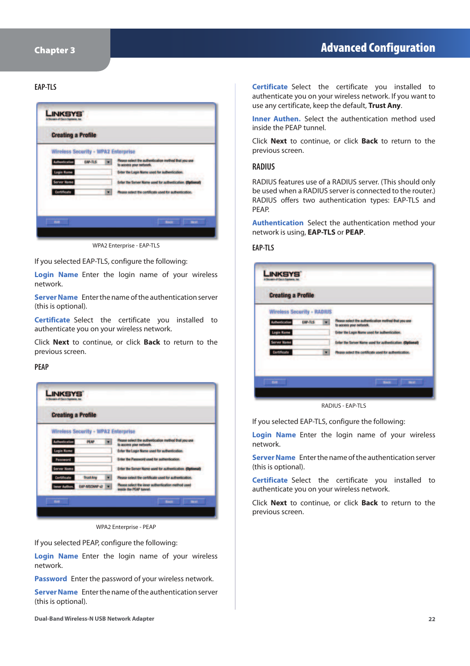 Advanced configuration | Linksys WUSB600N (EU) User Manual | Page 25 / 53