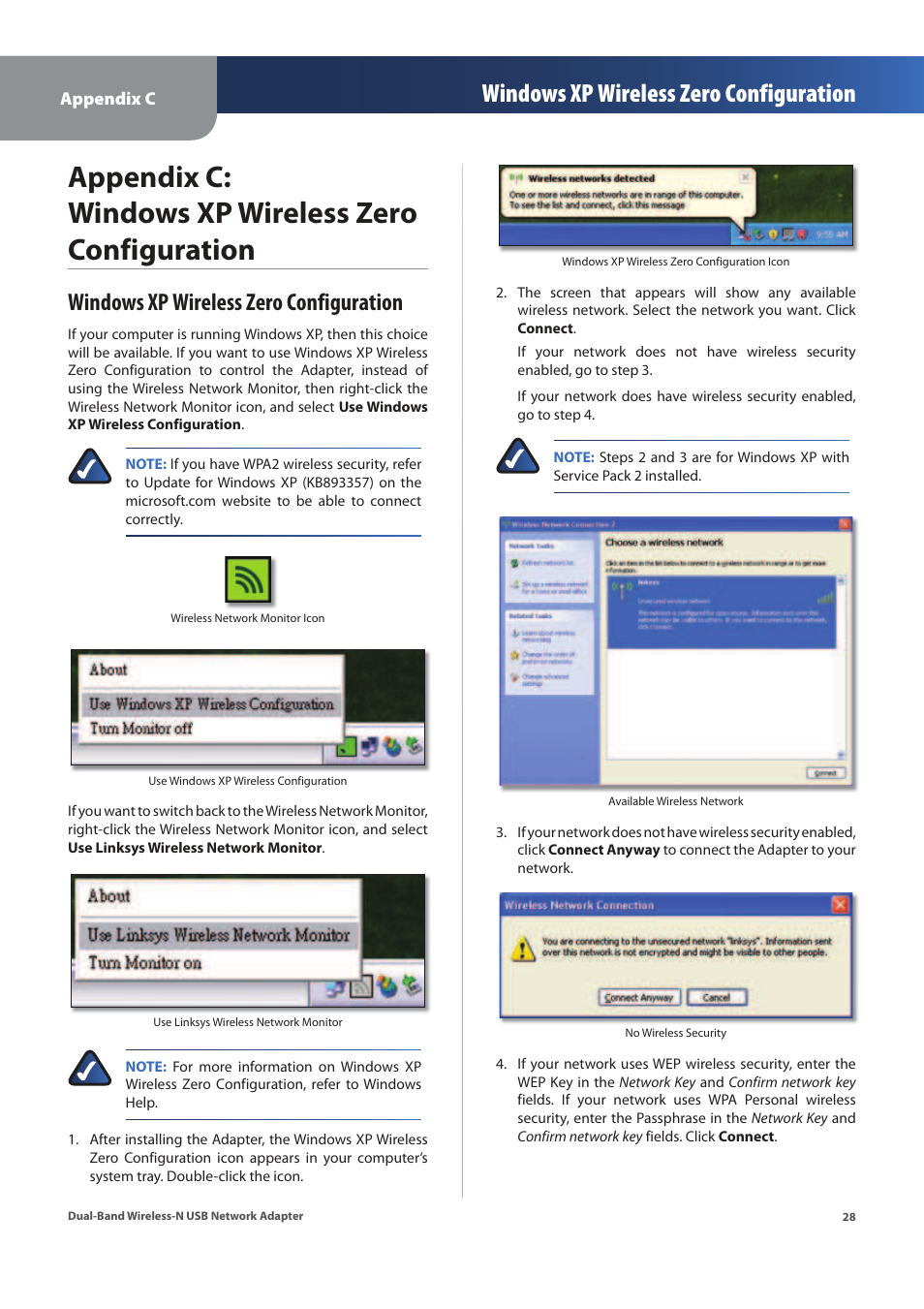 Appendix c: windows xp wireless zero configuration, Windows xp wireless zero configuration | Linksys WUSB600N (EU) User Manual | Page 31 / 53