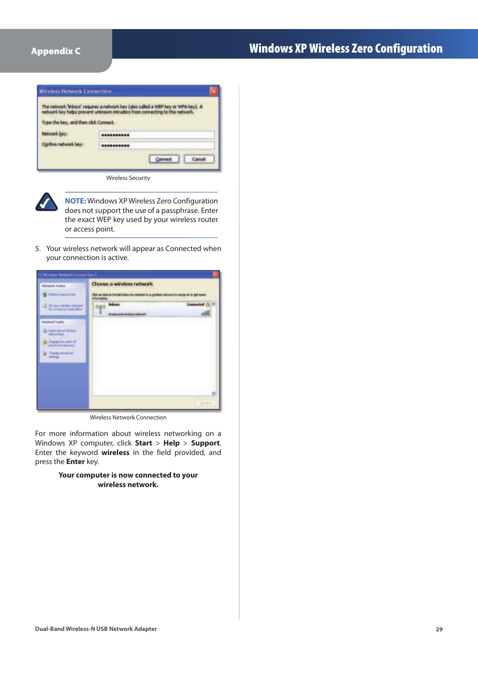 Windows xp wireless zero configuration | Linksys WUSB600N (EU) User Manual | Page 32 / 53