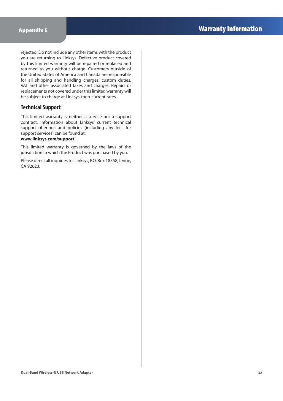 Warranty information, Technical support | Linksys WUSB600N (EU) User Manual | Page 35 / 53