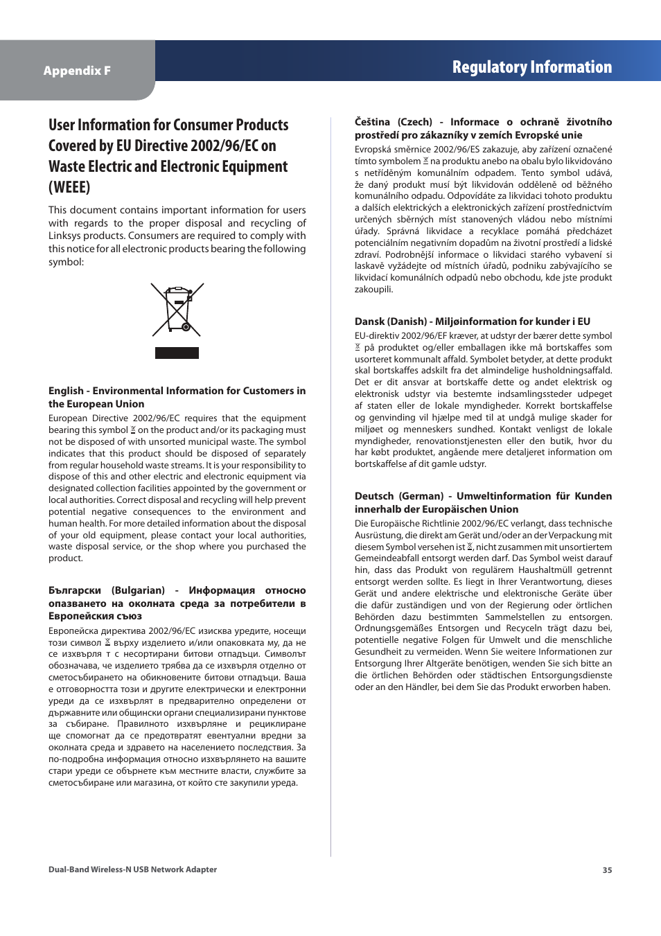 Regulatory information | Linksys WUSB600N (EU) User Manual | Page 38 / 53