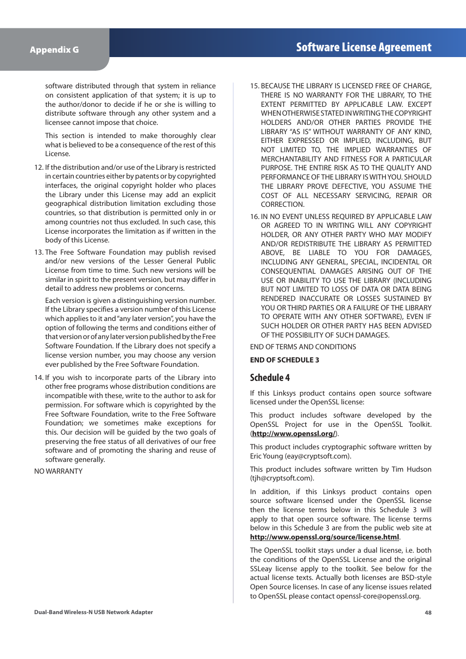 Software license agreement, Schedule 4 | Linksys WUSB600N (EU) User Manual | Page 51 / 53