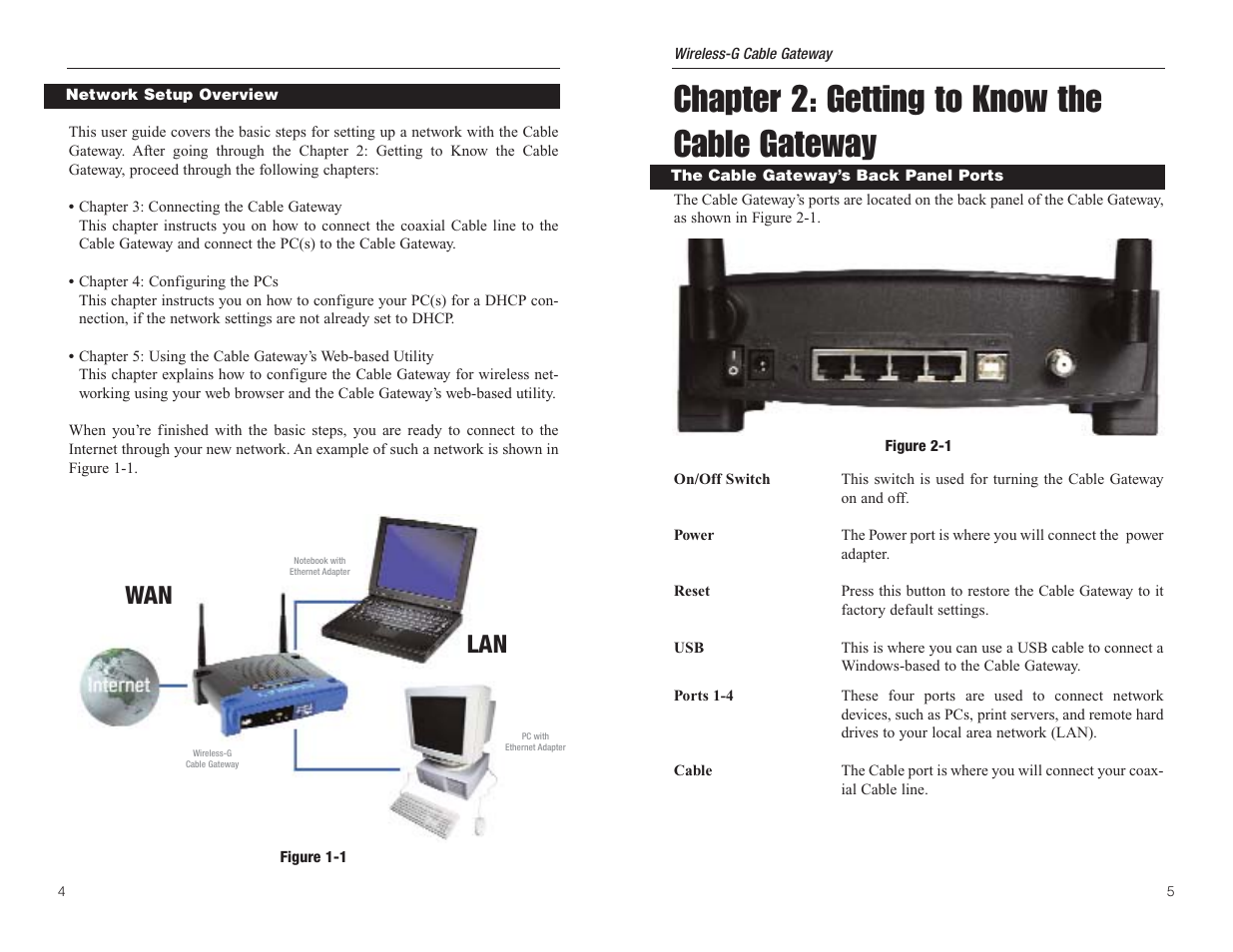 Chapter 2: getting to know the cable gateway | Linksys WCG200 User Manual | Page 6 / 47