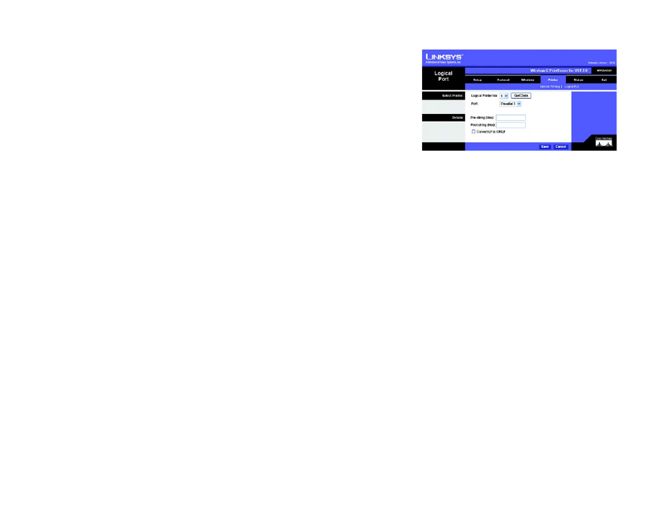 The printer tab - logical port | Linksys WPS54GU2 User Manual | Page 32 / 76