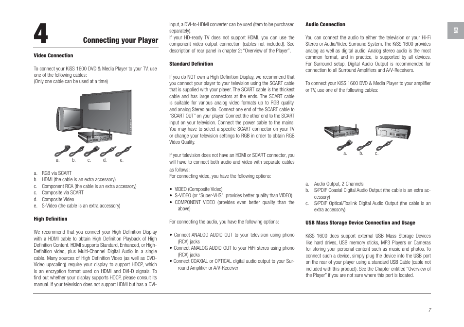 Connecting your player | Linksys KiSS 1600 User Manual | Page 5 / 22