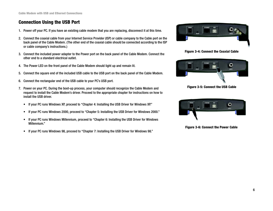 Connection using the usb port | Linksys BEFCMU10 User Manual | Page 10 / 30