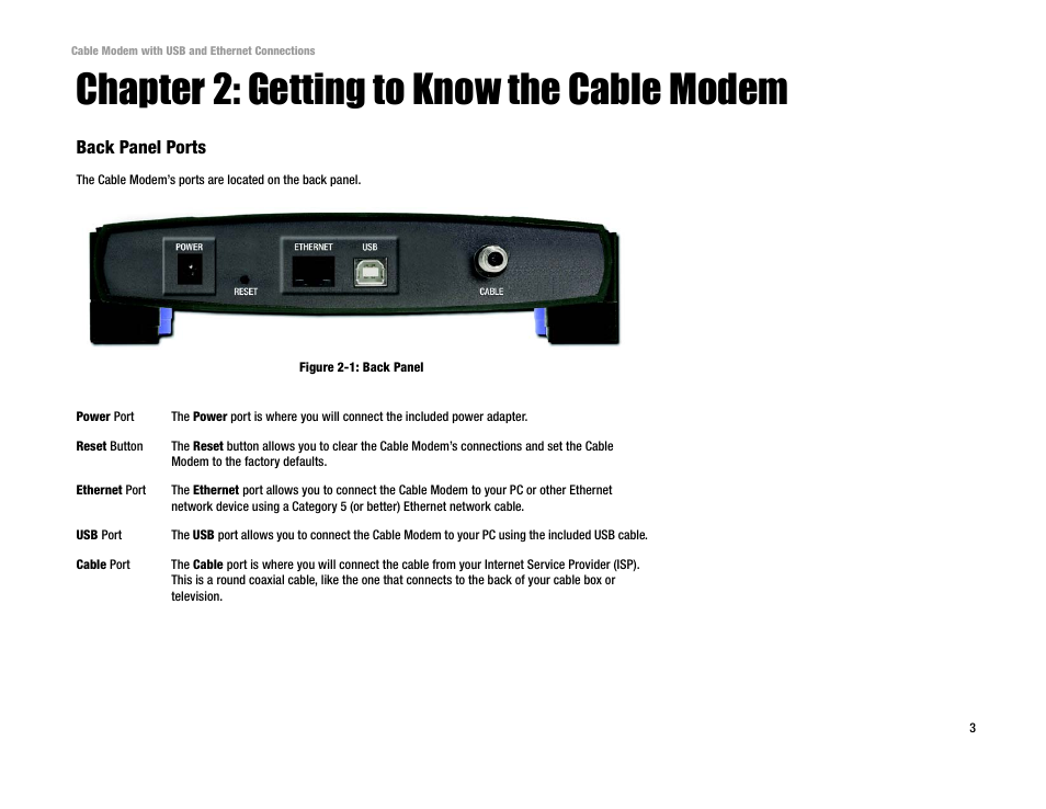 Chapter 2: getting to know the cable modem | Linksys BEFCMU10 User Manual | Page 7 / 30