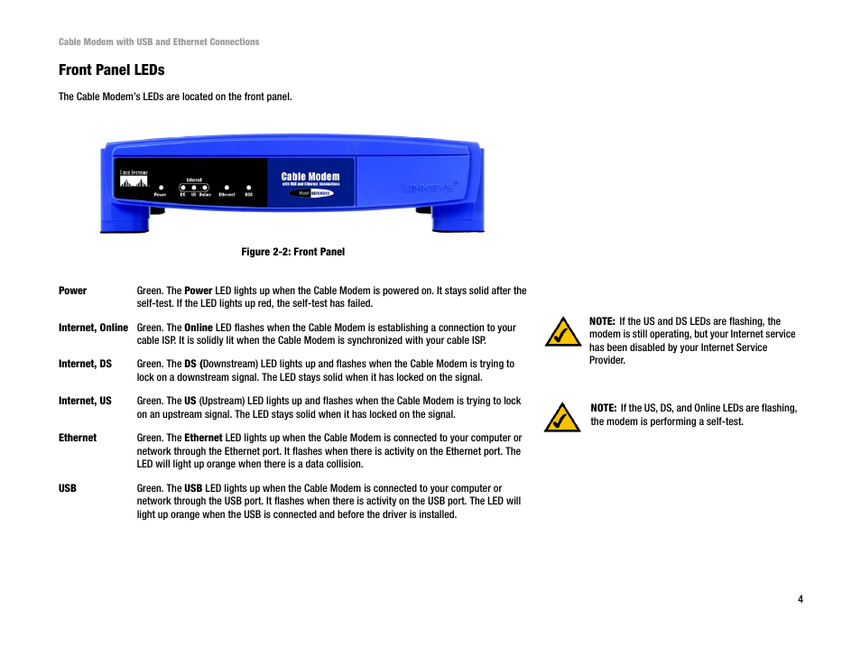 Front panel leds | Linksys BEFCMU10 User Manual | Page 8 / 30