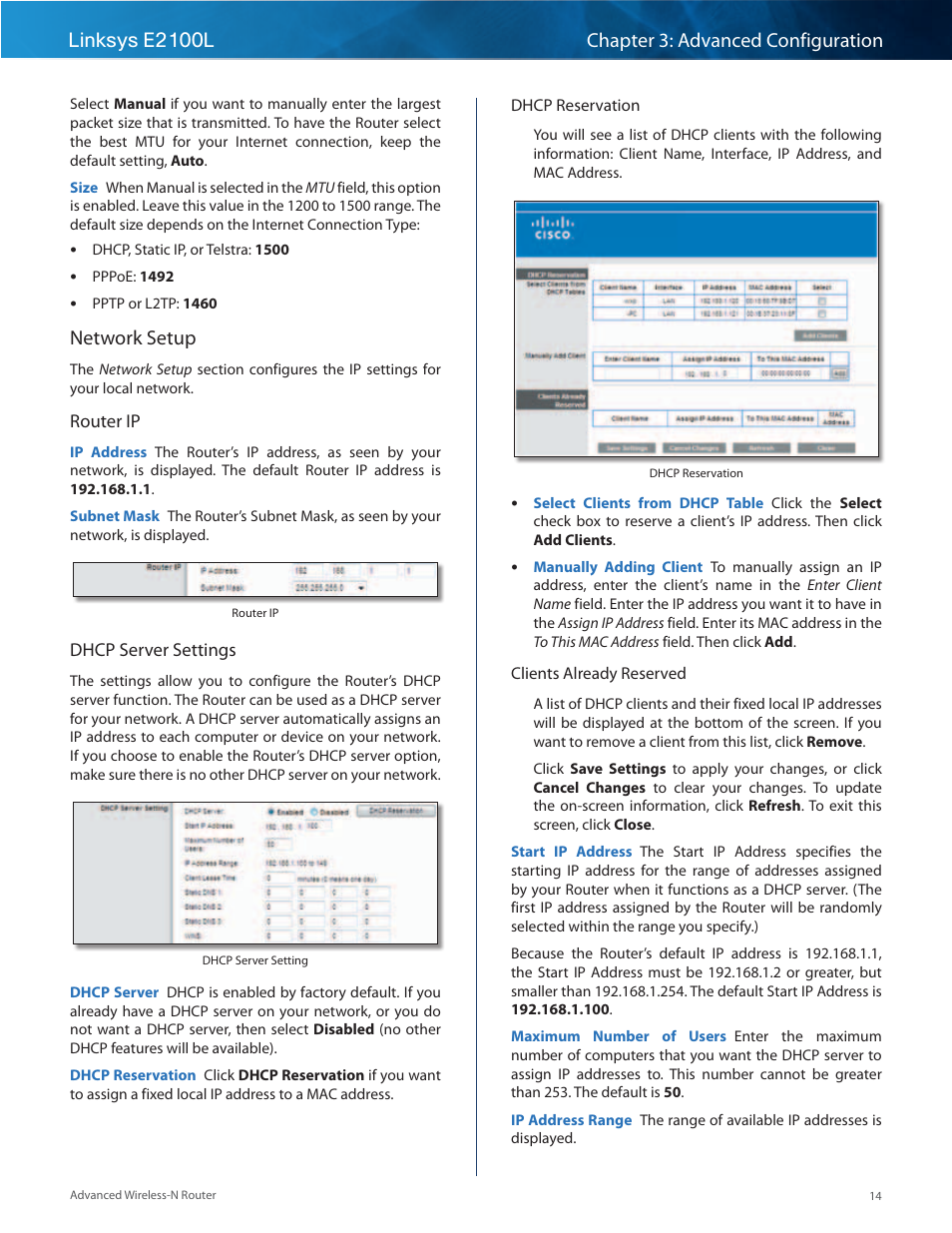 Network setup | Linksys E2100L User Manual | Page 17 / 78