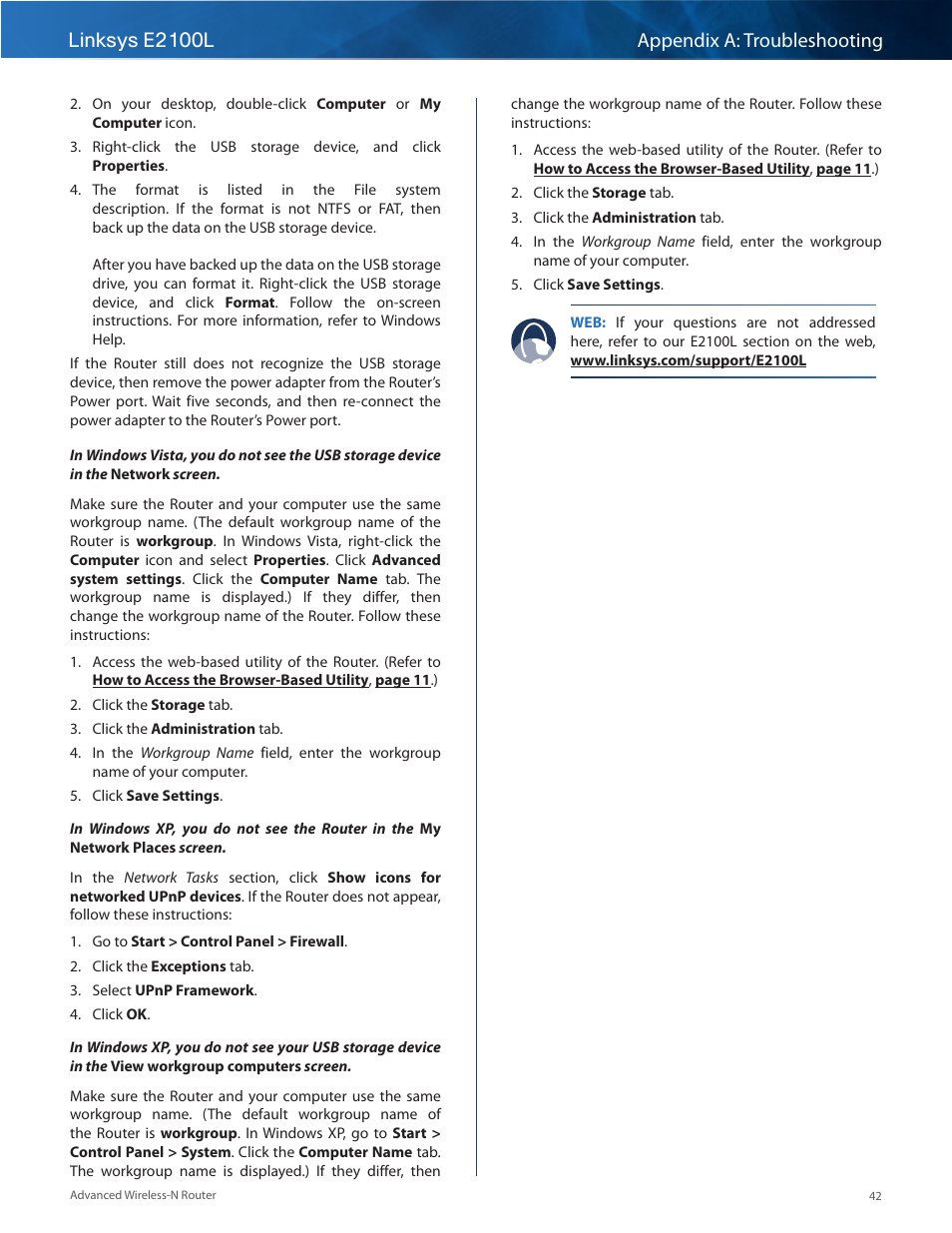 Linksys e2100l appendix a: troubleshooting | Linksys E2100L User Manual | Page 45 / 78