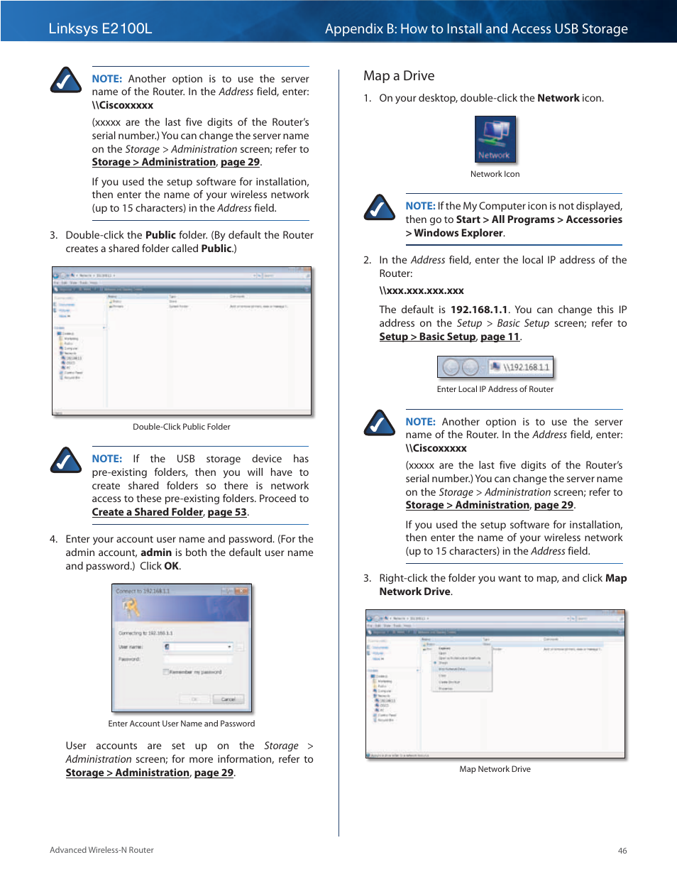 Map a drive | Linksys E2100L User Manual | Page 49 / 78