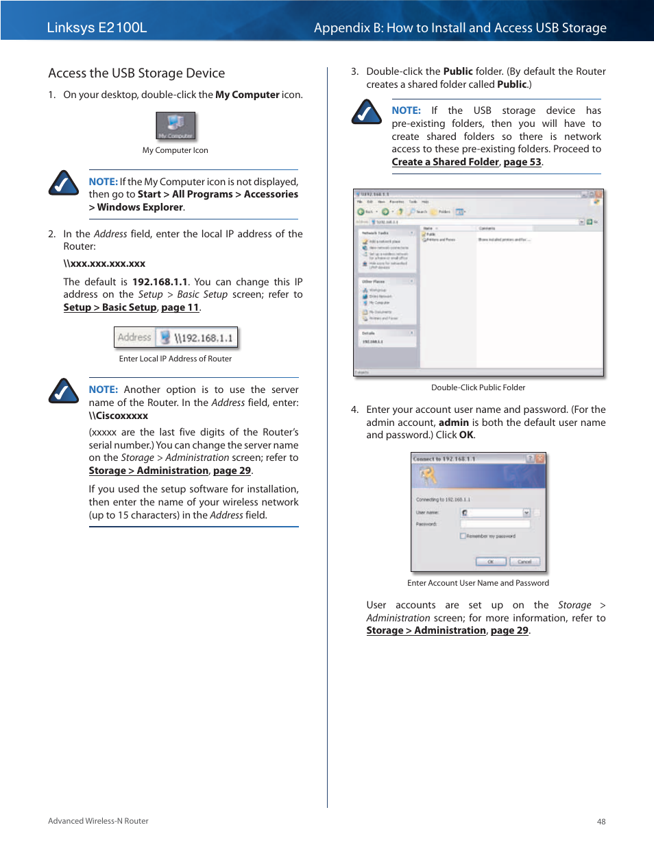 Access the usb storage device | Linksys E2100L User Manual | Page 51 / 78