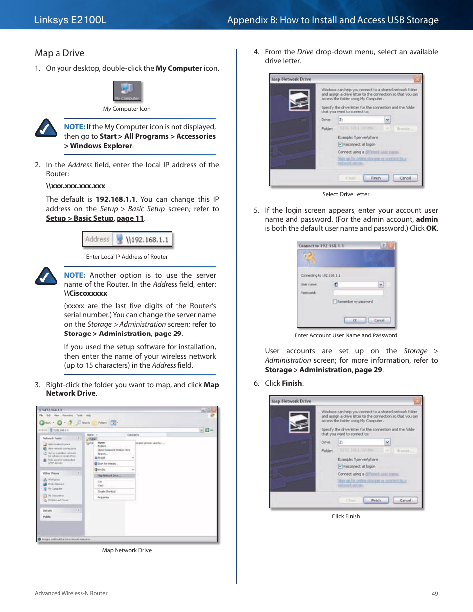 Map a drive | Linksys E2100L User Manual | Page 52 / 78
