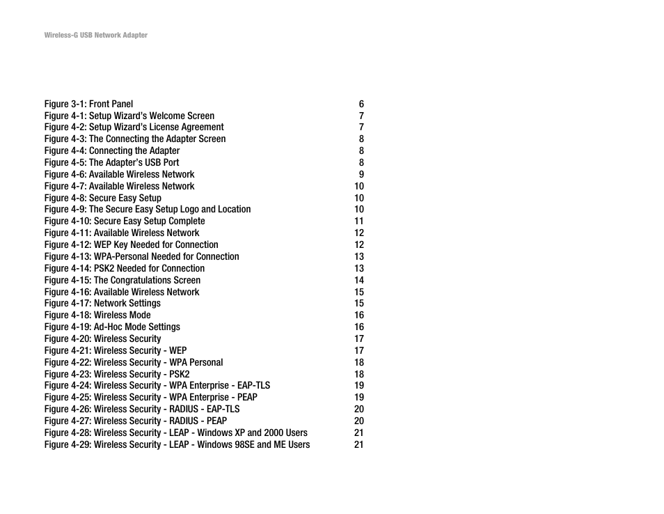 List of figures | Linksys WUSB54G User Manual | Page 5 / 76