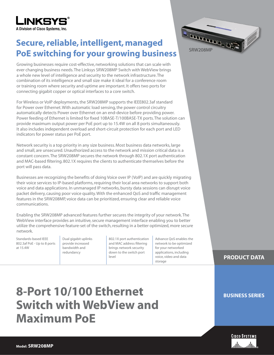 Linksys SRW208MP User Manual | 3 pages