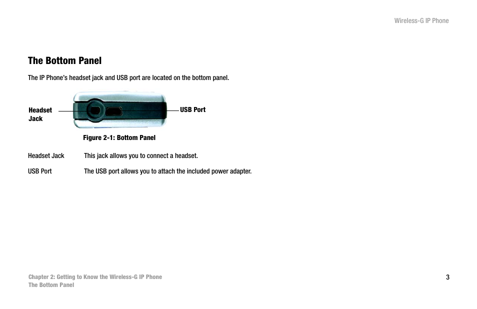 Chapter 2: getting to know the wireless-g ip phone, The bottom panel | Linksys WIP330 User Manual | Page 9 / 87