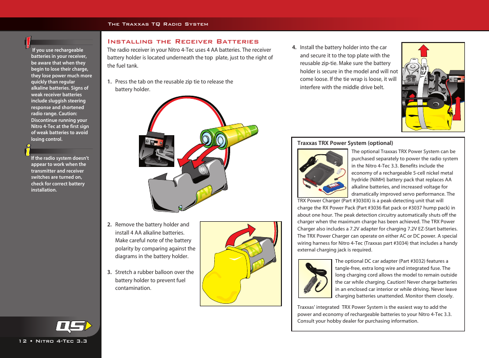 Installing the receiver batteries | LeapFrog Nitro 4-Tec 3.3TM all-wheel-drive 4809 User Manual | Page 12 / 44