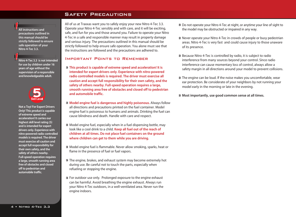 Safety precautions, Important points to remember | LeapFrog Nitro 4-Tec 3.3TM all-wheel-drive 4809 User Manual | Page 4 / 44