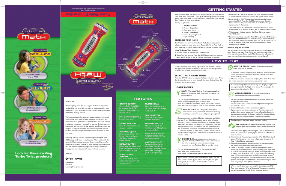 LeapFrog Turbo Twist Maths User Manual | 2 pages