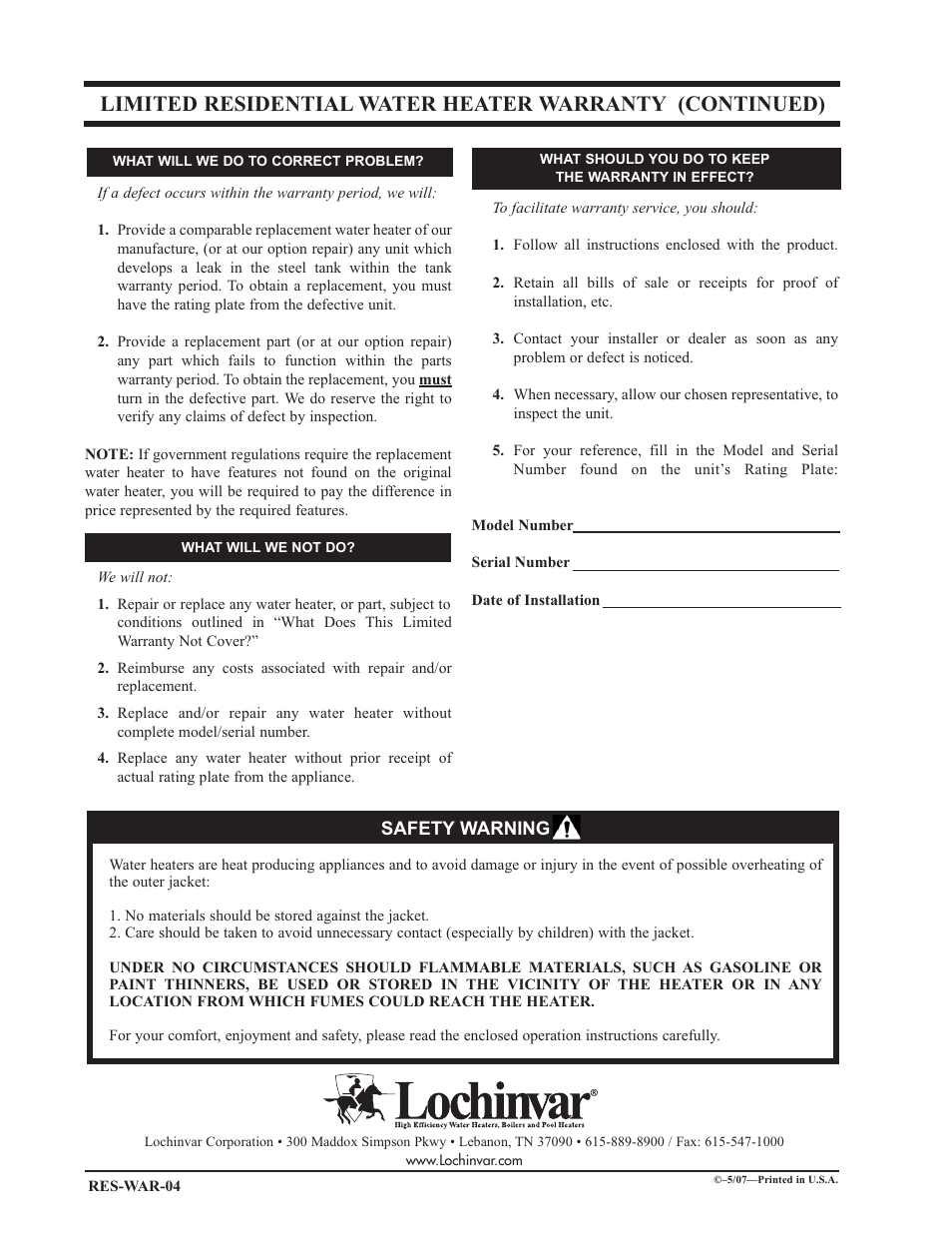 Lochinvar XV User Manual | Page 2 / 2