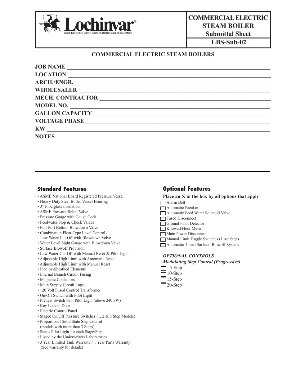 Lochinvar EBS-SUB-02 User Manual | 2 pages