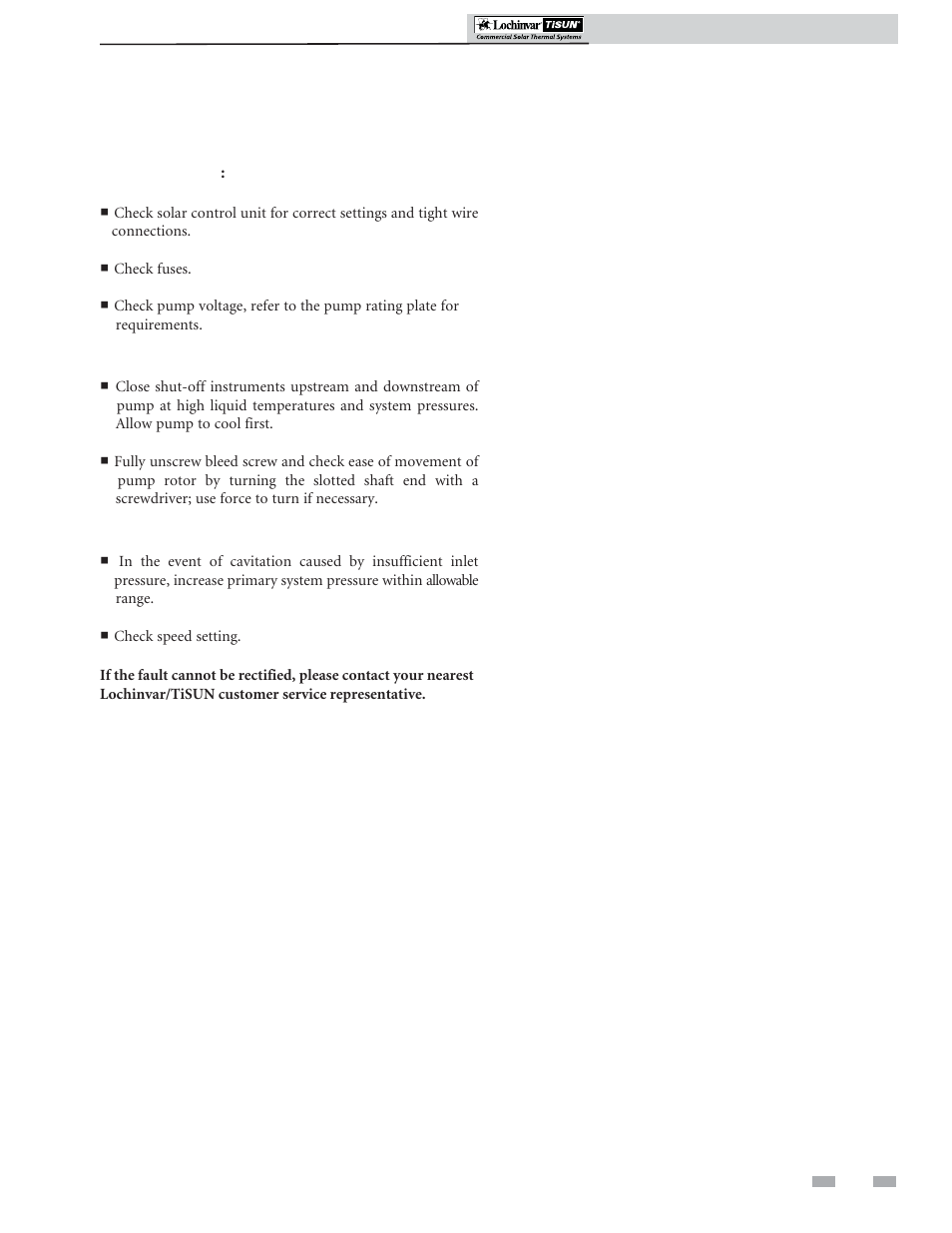 Faults, causes and rectification | Lochinvar TISUN SPS0500 User Manual | Page 15 / 16