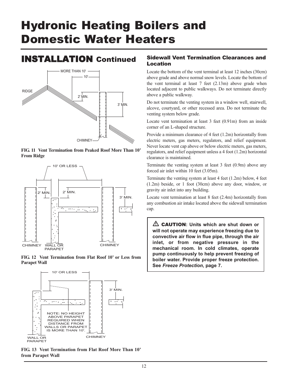Installation, Continued, Sidewall vent termination clearances and location | Lochinvar 399 User Manual | Page 12 / 72