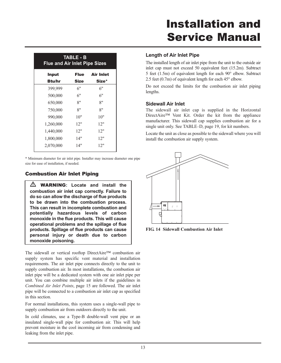 Installation and service manual | Lochinvar 399 User Manual | Page 13 / 72