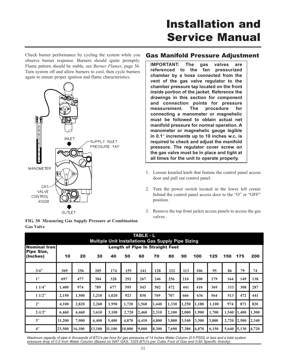 Installation and service manual, Gas manifold pressure adjustment | Lochinvar 399 User Manual | Page 31 / 72