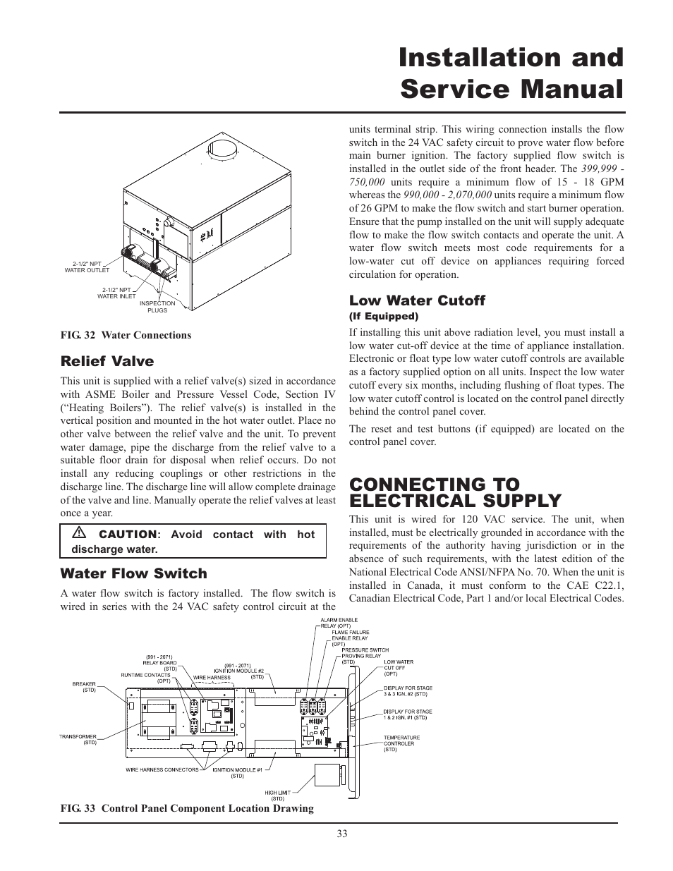 Installation and service manual, Connecting to electrical supply | Lochinvar 399 User Manual | Page 33 / 72