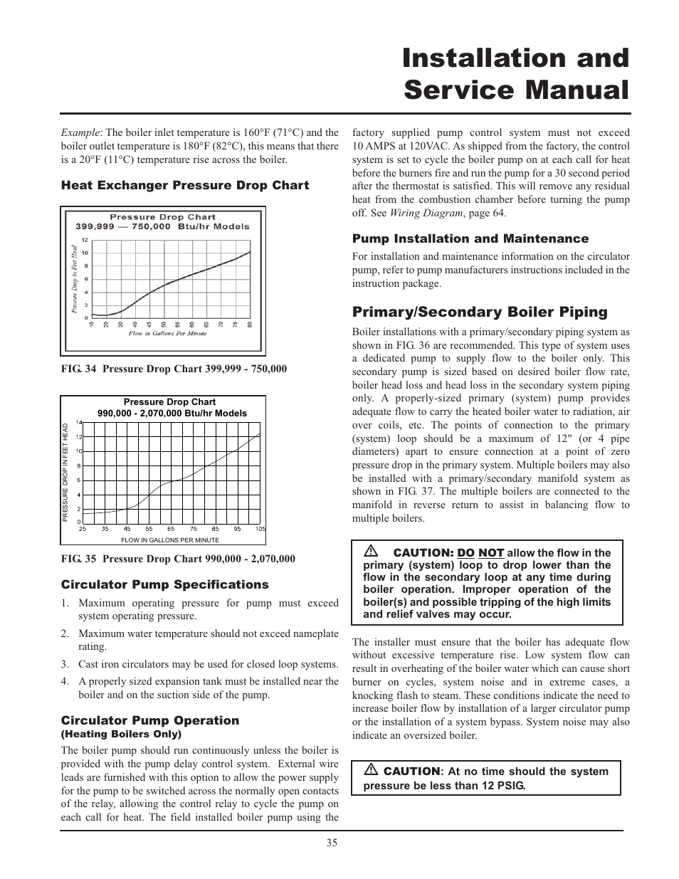 Installation and service manual, Primary/secondary boiler piping | Lochinvar 399 User Manual | Page 35 / 72