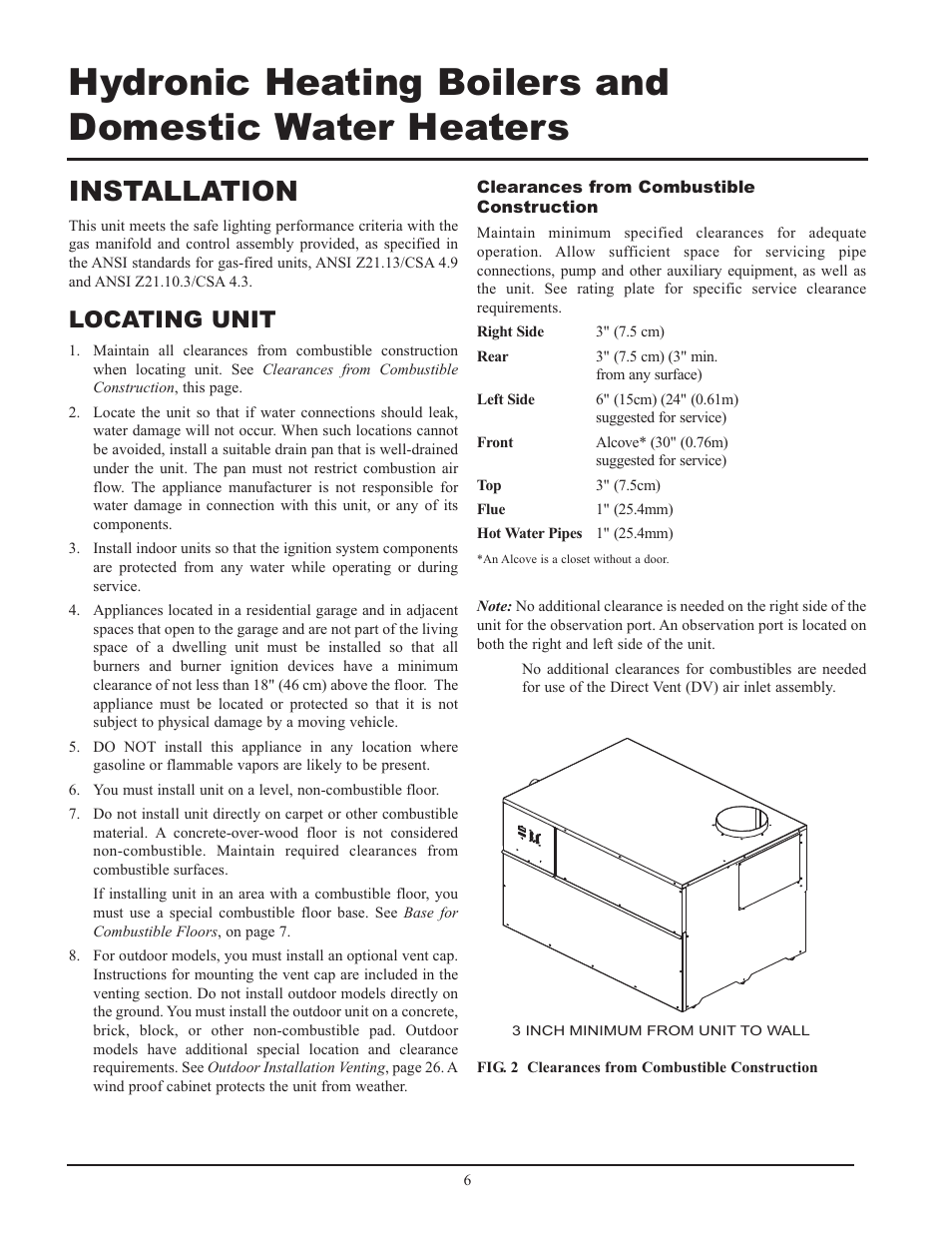 Installation, Locating unit | Lochinvar 399 User Manual | Page 6 / 72