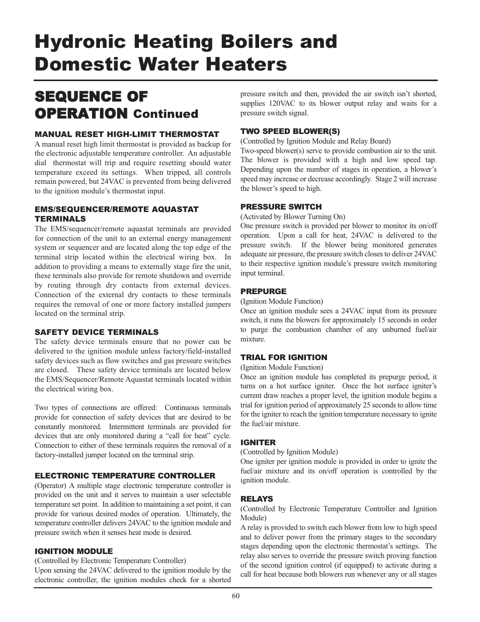 Sequence of operation, Continued | Lochinvar 399 User Manual | Page 60 / 72