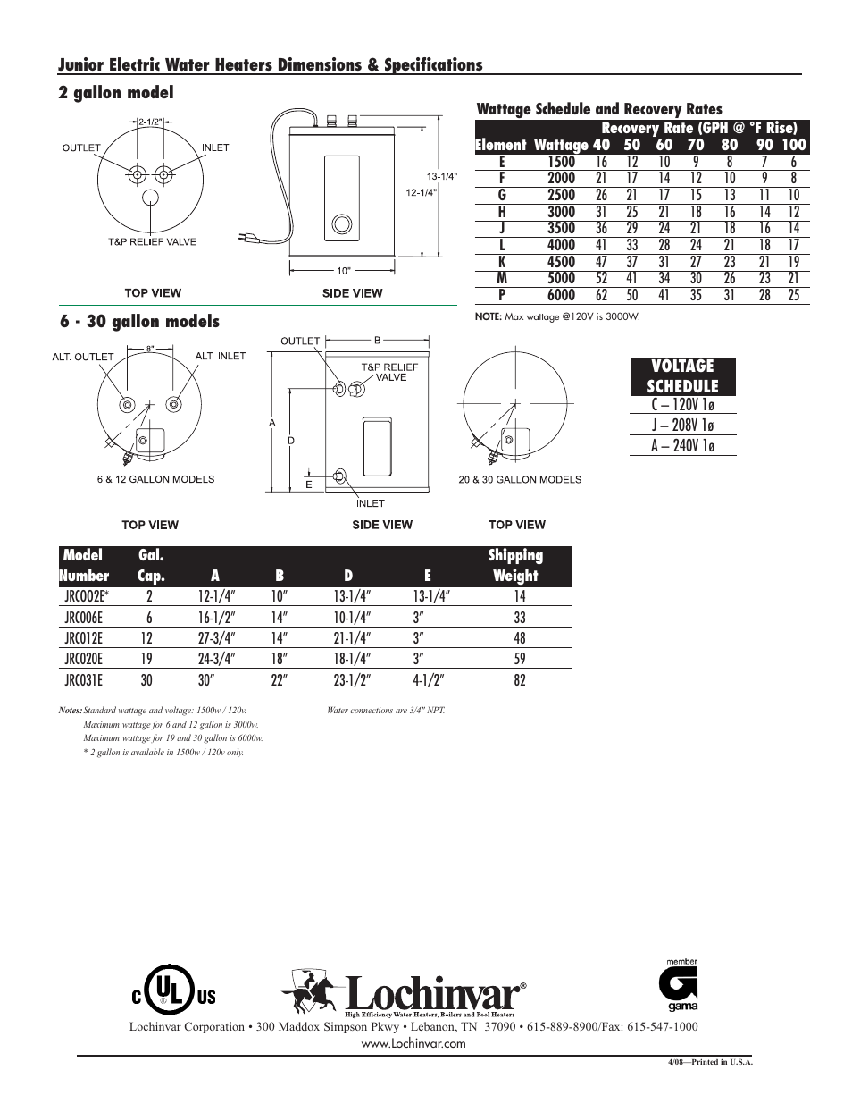 Lochinvar JR-SUB-07 User Manual | Page 2 / 2