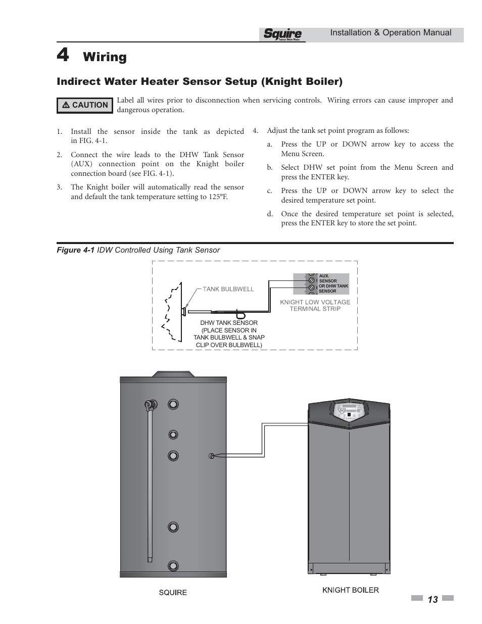 Wiring, Indirect water heater sensor setup (knight boiler) | Lochinvar SSS031 User Manual | Page 13 / 20